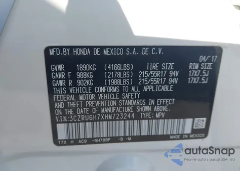 2017 Honda Hr-V Ex-L from USA, damaged, VIN 3CZRU6H7XHM723244
